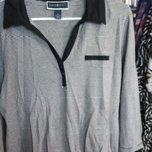 Karen Scott s Black & White Micro-Stripe Polo